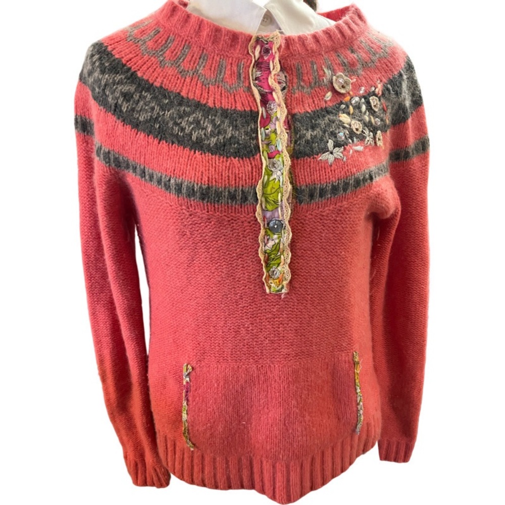 Free People Boho Fair Isle Embellished Sweater Size Medium